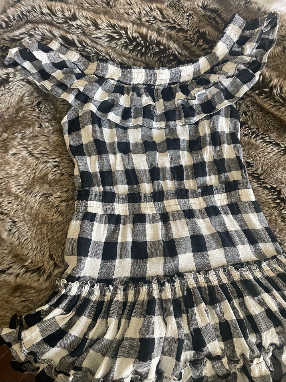 Misa Los Angeles Black & White Linen Off-Shoulder Dress